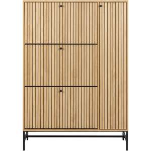 Bjork 4-Door Shoe Cabinet in Natural Oak with Black Steel Base