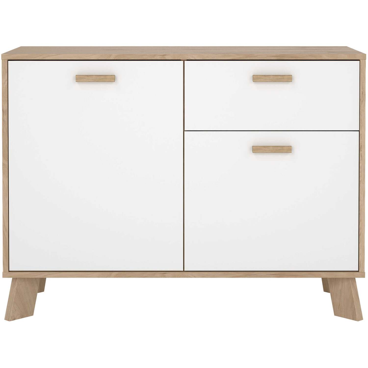 Wyld Haus Hobro Sideboard, White and Natural Oak, 2 Doors 1 Drawer, Compact - Natural