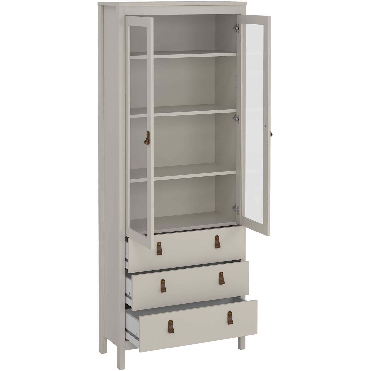 Wildberry Cashmere China Cabinet - 2 Glass Doors, 3 Drawers, 1990mm - Cream
