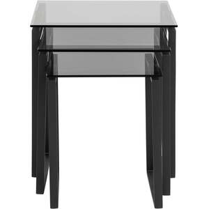 Frederikssund 3-Piece Nesting Coffee Tables with Smoked Glass and Matt Black Bases