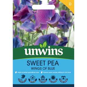 Unwins Sweet Pea 'Wings of Blue' Seeds - Fragrant Lavender-Blue Climbing Annual, 15 seeds (1 g)