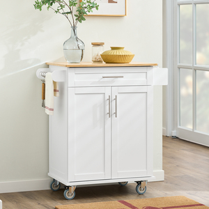 Kitchen Trolley with Drawer and Wheels - White
