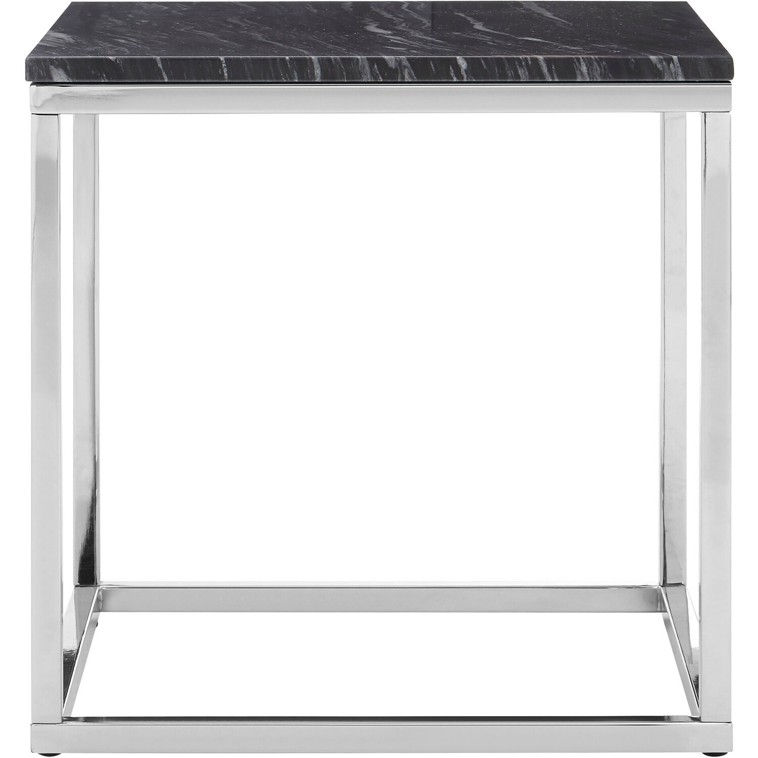 Allure Square Black Marble End Table with Chrome Metal Base - Silver