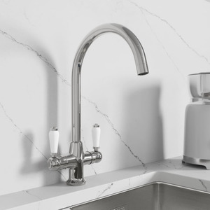 Burford Traditional Chrome Kitchen Mixer Tap Twin Lever Swivel Spout