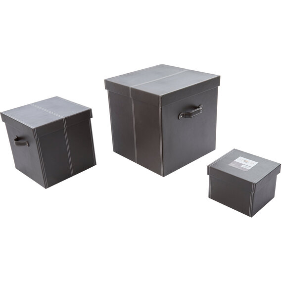 Set of Three Brown Vegan Leather Effect Storage Boxes