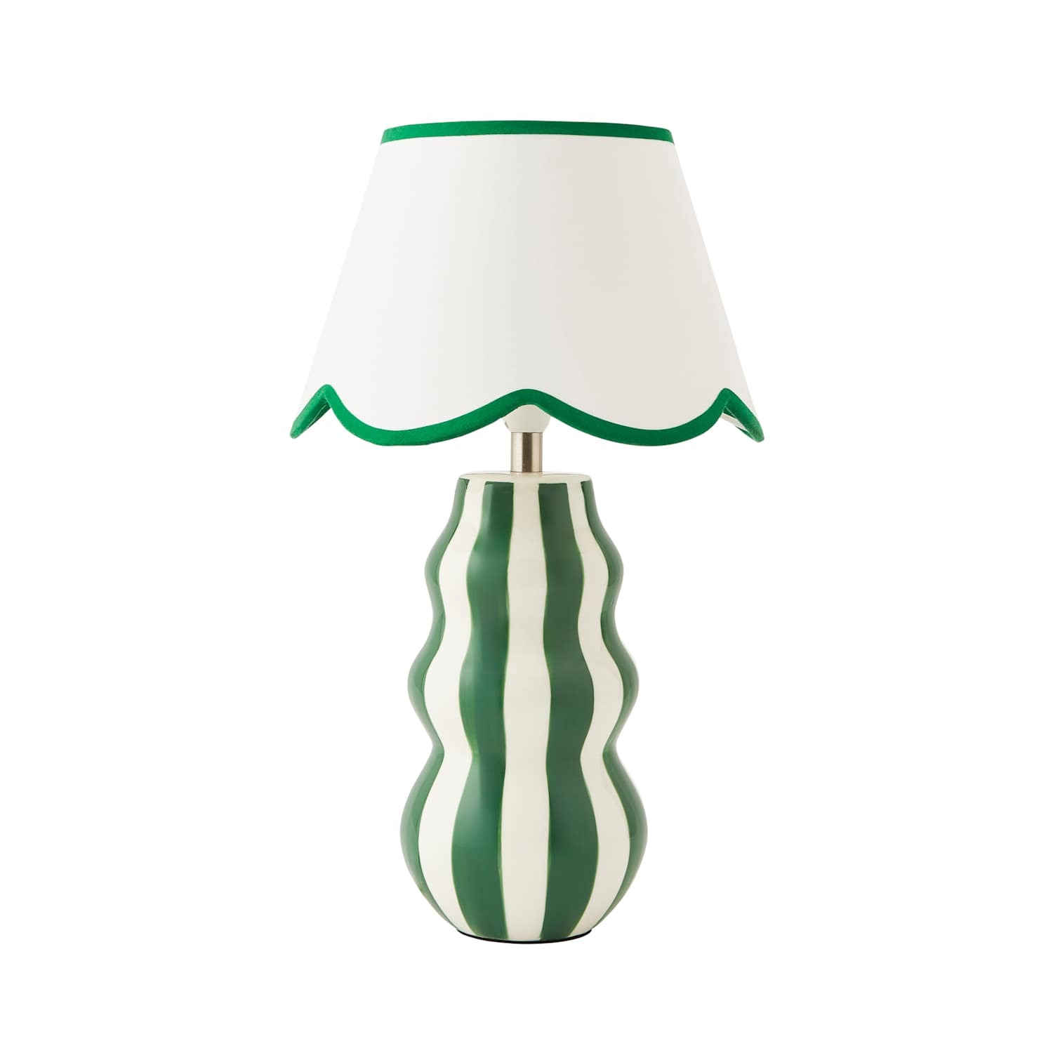 B&Q -  Everie Green Stripe Table Lamp With Scallop Shade And Bulb - Image 7
