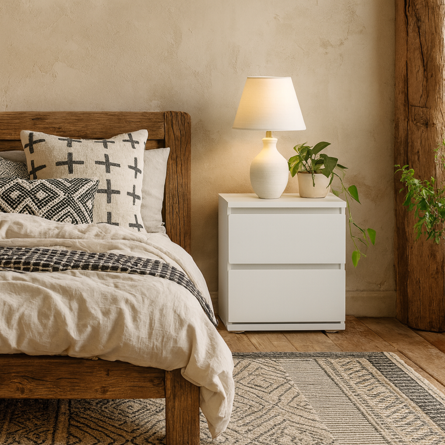Budapest Bedside Table Gloss Wood 2 Drawers 400 x 500 x - White
