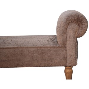 Solid Wood Mocha Faux Fur Bedroom Bench