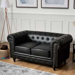Bargainia Faux Leather Chesterfield Two-Seater Sofa - Black