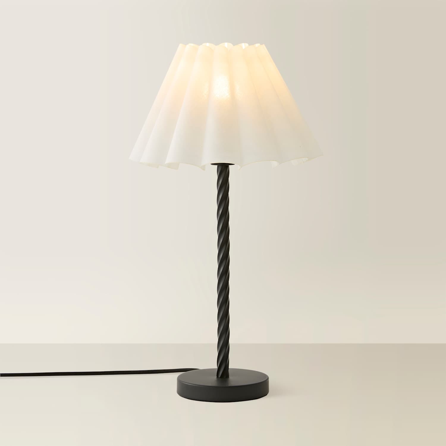 Valuelights Maura Twisted Black Metal Table Lamp With Pleated Taper Shade - White / Yes