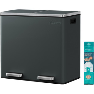 SONGMICS 2 x 6.3 Gallons Greenish Grey Dual Rubbish Bin