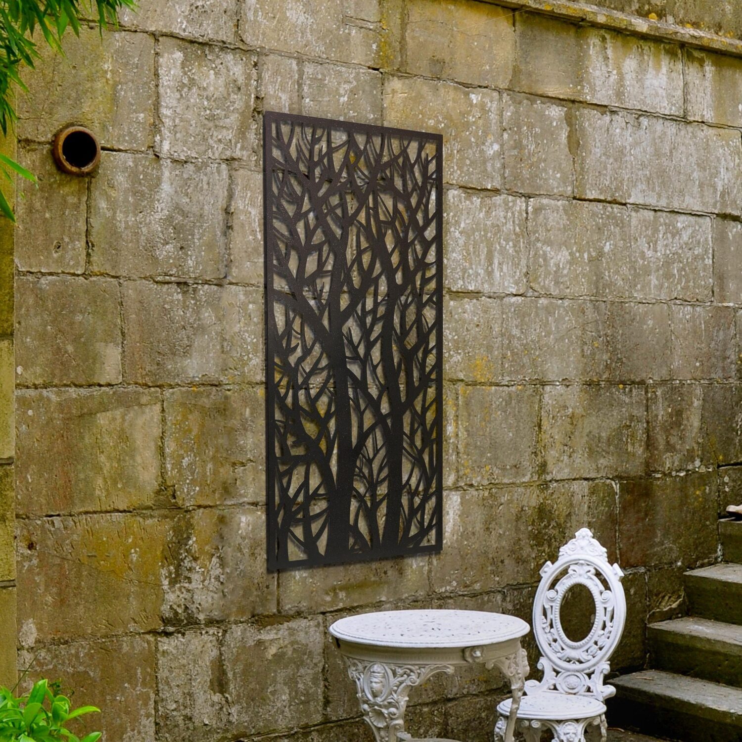 MirrorOutlet Amarelle Metal Tree design Garden screen 120 X 60cm - Antique Black
