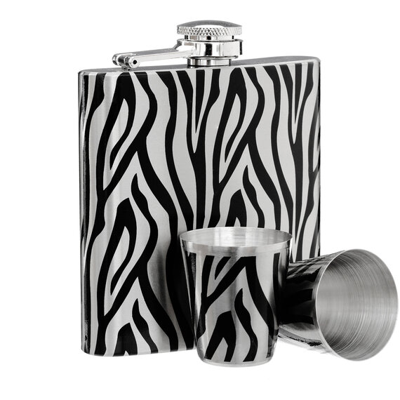 Auden Zebra  Hip Flask and Shot Glasses Set