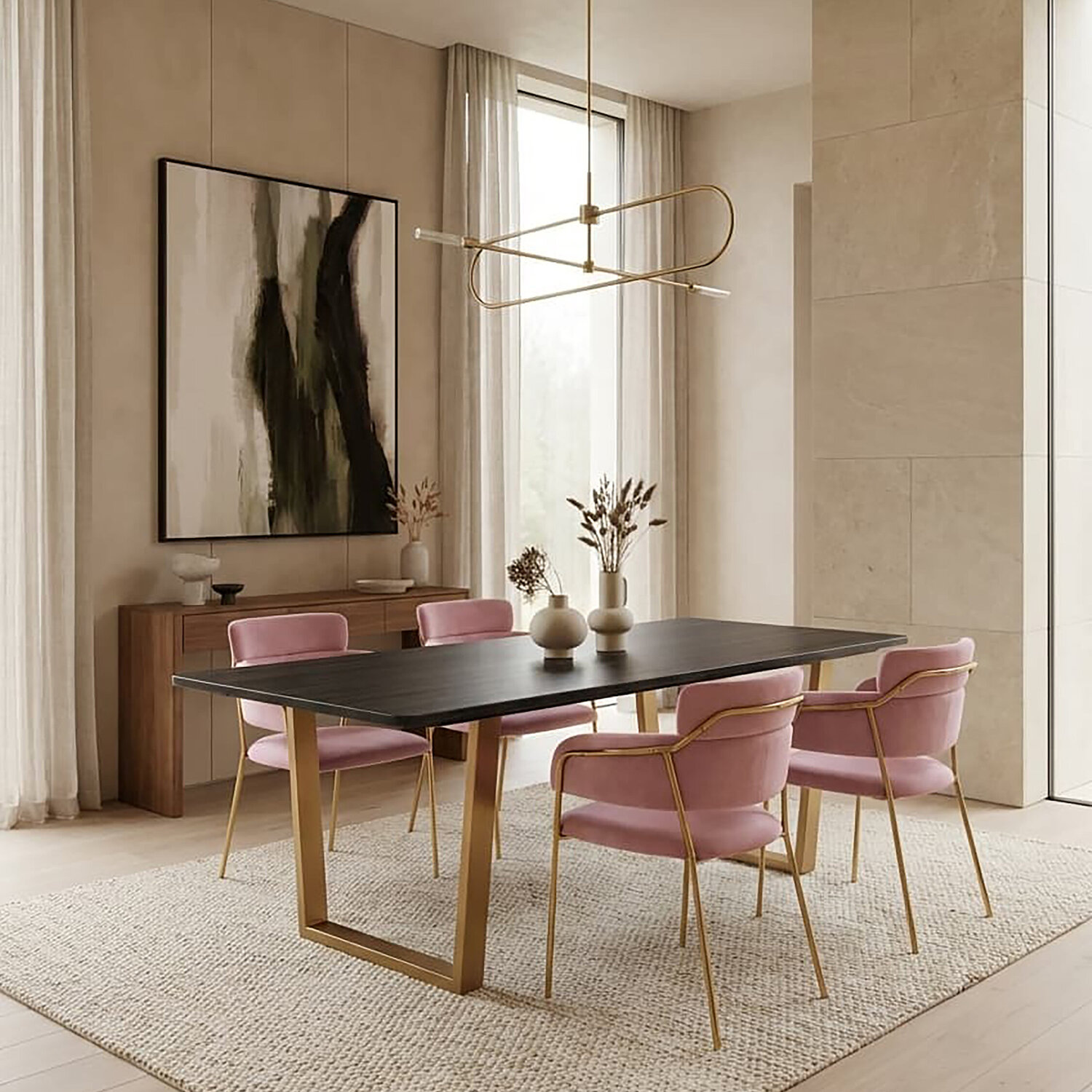 Tamzin Pink Velvet Dining Chair - Gold, Pink