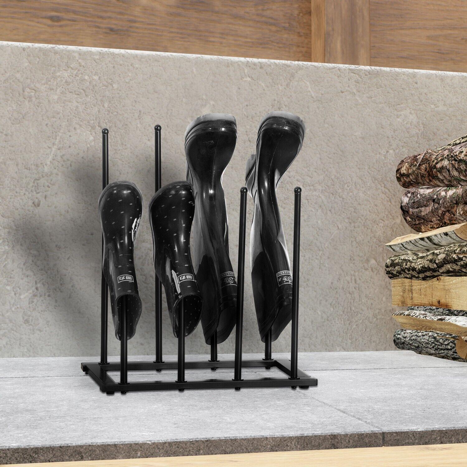 4 Pair Welly and Boot Stand Rack - Black