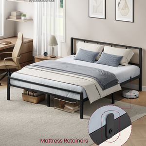Metal Platform Bed Frame, King Bed with Headboard and Slats