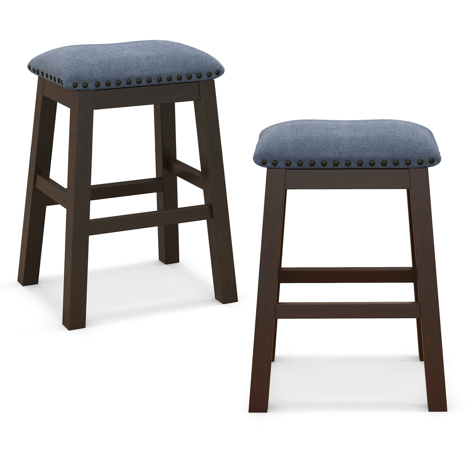 Set Of 2 Bar Stools Saddle Padded Seat Stool Counter Height Stools - Brown
