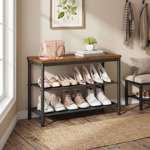 VASAGLE Rustic Brown and Black 3-Tier Shoe Rack