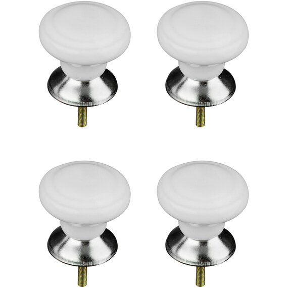 Set of 4 Classic Design White Ceramic Drawer Knobs