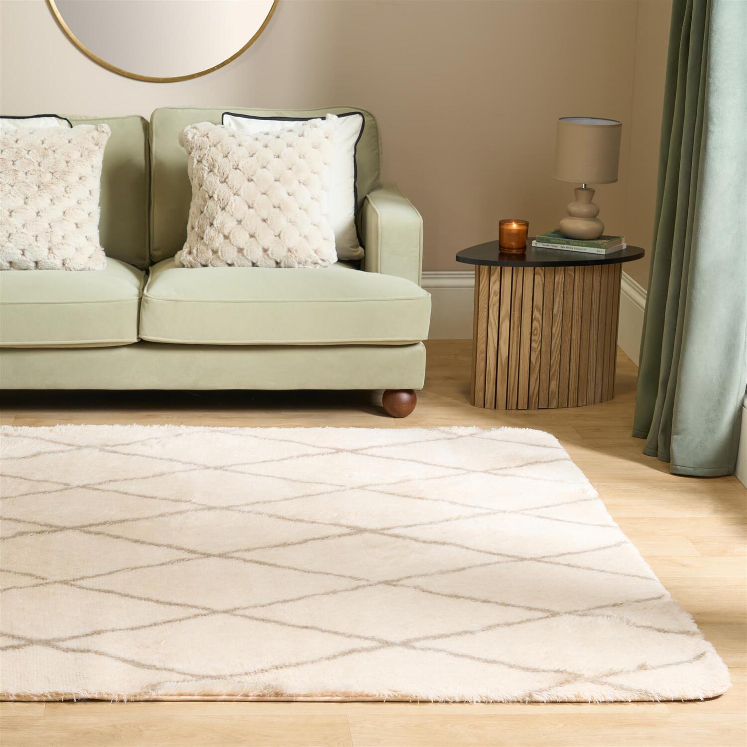 Ohs Printed Fluffy Simple Geometric Rug - Natural / 160X230