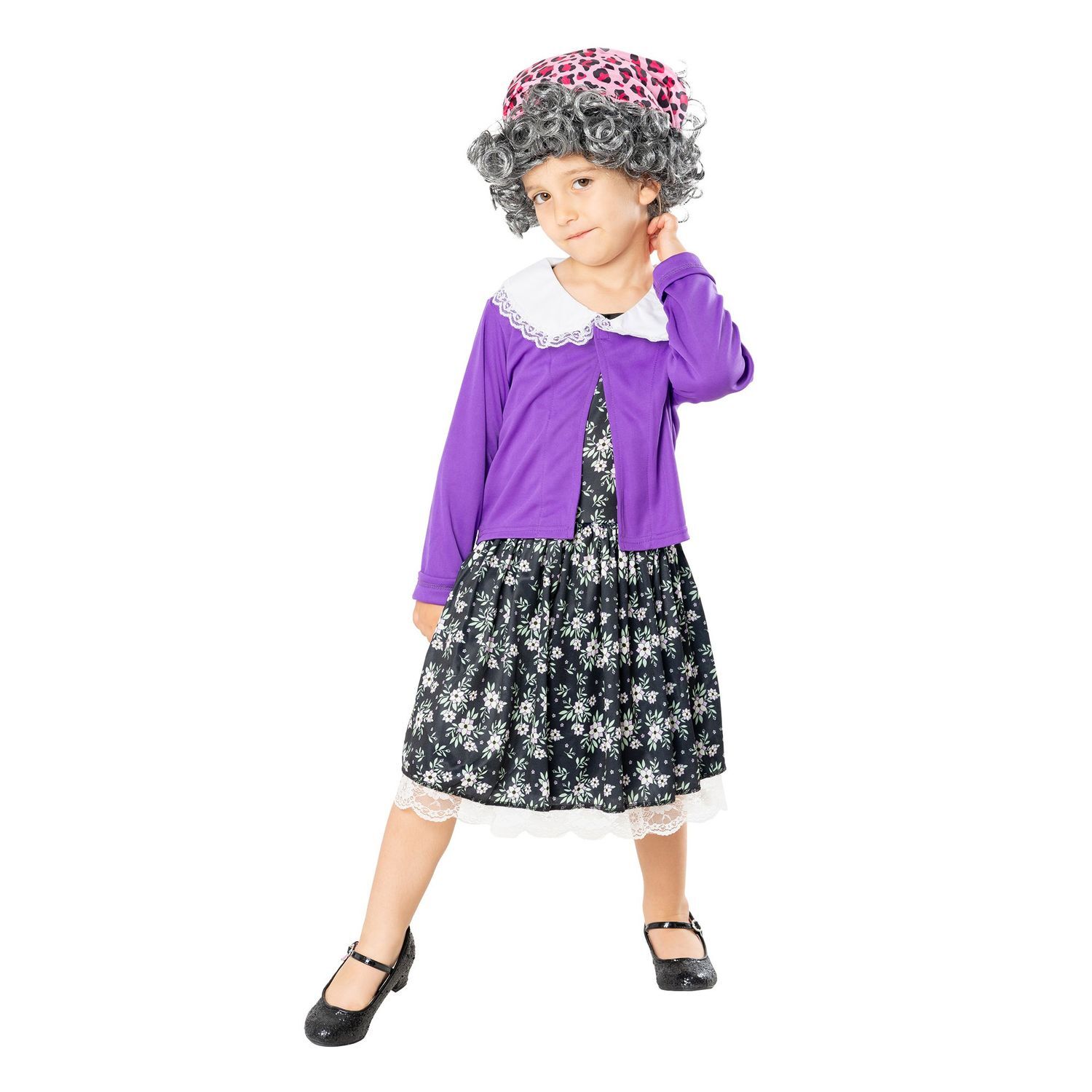 Bristol Novelty Girls Little Old Lady Costume - Purple/Black/White / 2-3 Years