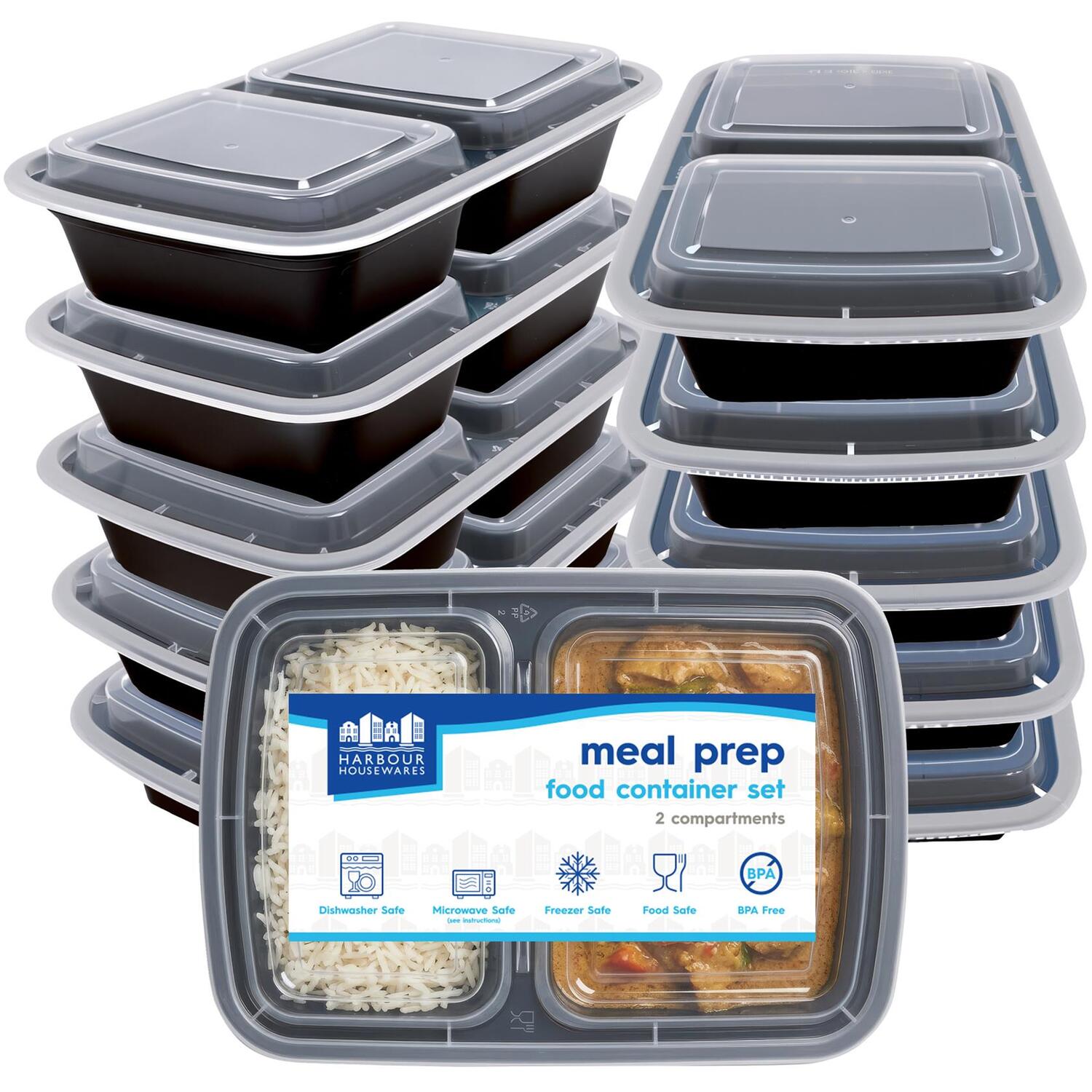 B&Q -  Meal Prep Containers With Lids800MlPack Of 10 Reusable 2 Compartment Food Storage Boxes Lunch & Meal Prep - Image 4