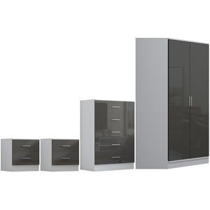 REFLECT Bundle - Corner Wardrobe + Chest + 2x 2 Drawer Bedsides - Grey/White