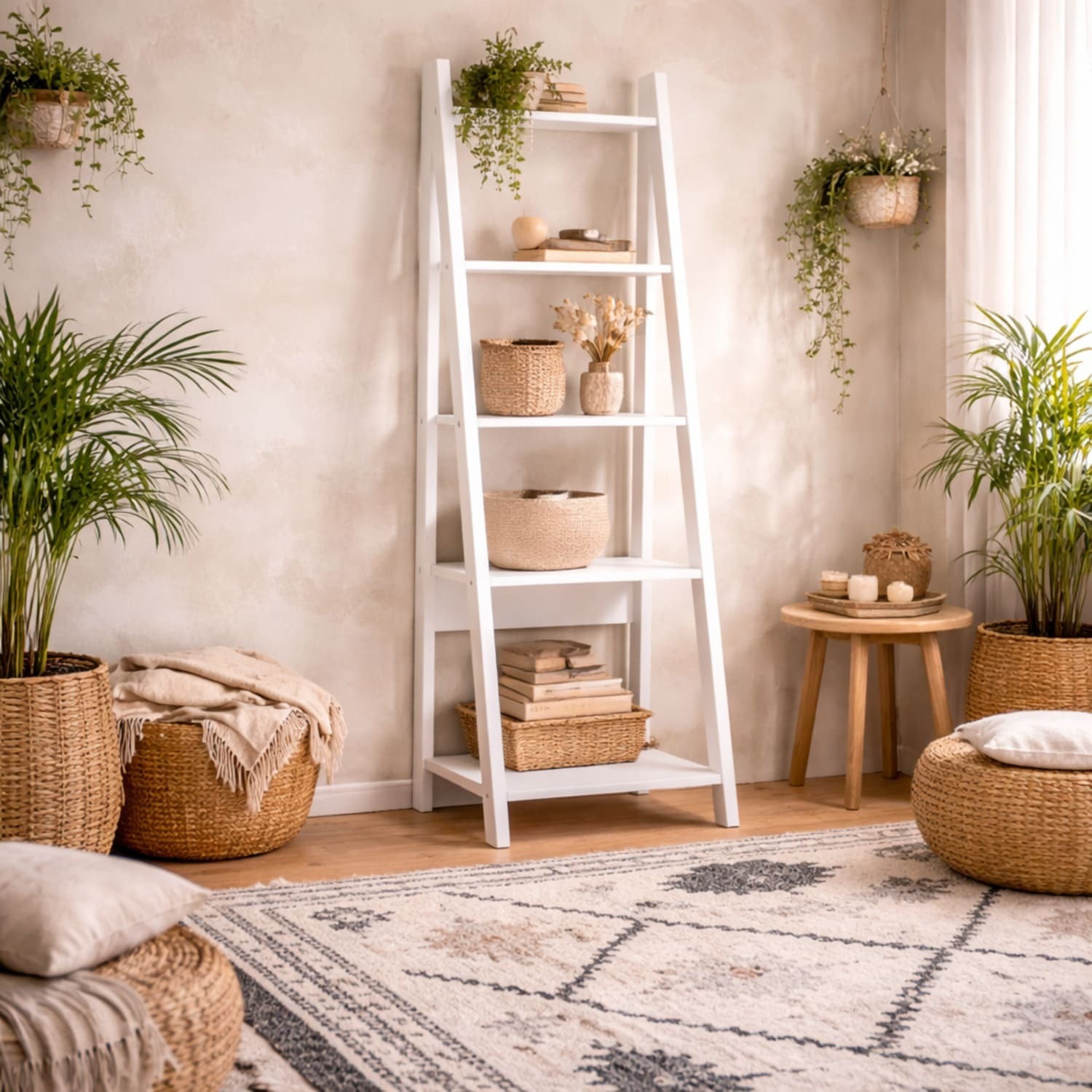 Wyld Haus Athy White Wooden Ladder Bookcase 5 Shelves - White