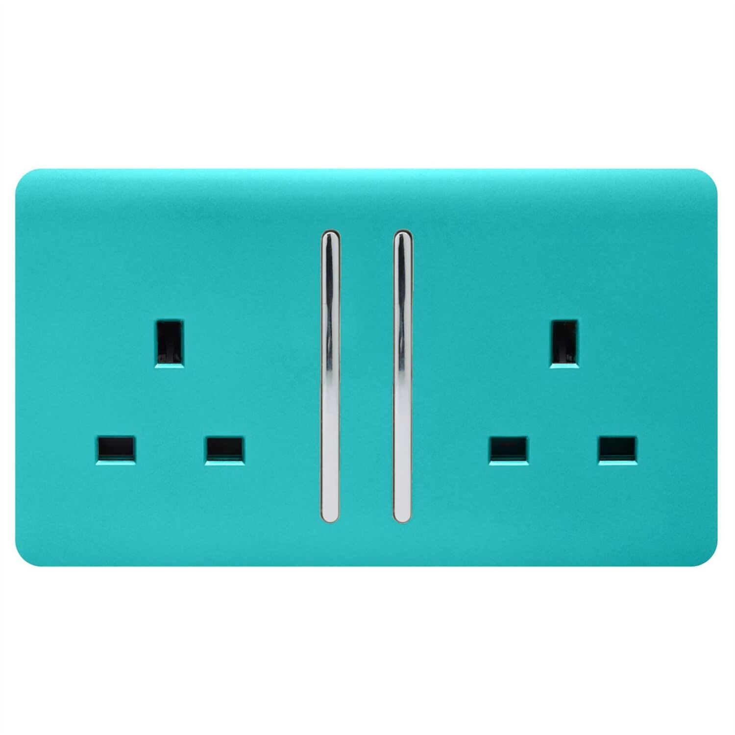 Trendi 2 Gang Modern Glossy 13 Amp Switched Tactile Plug Socket Bright Teal - Image 4