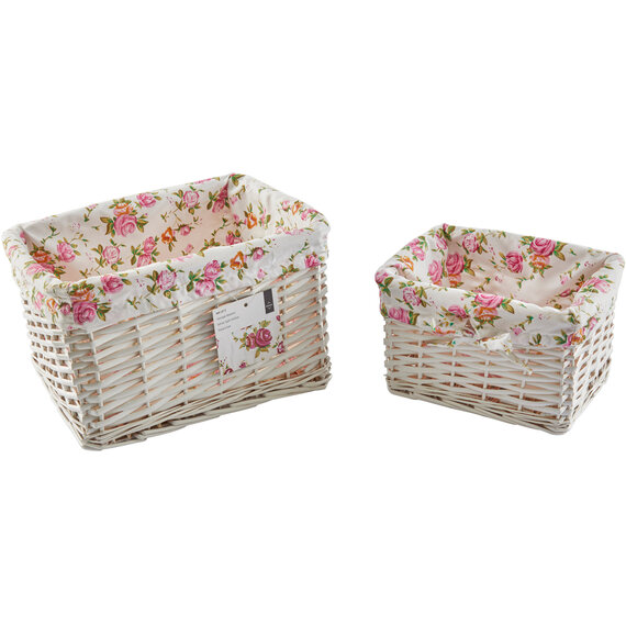 Orla 2 x  Sets of 2 White Wash Willow Baskets With Floral Lining