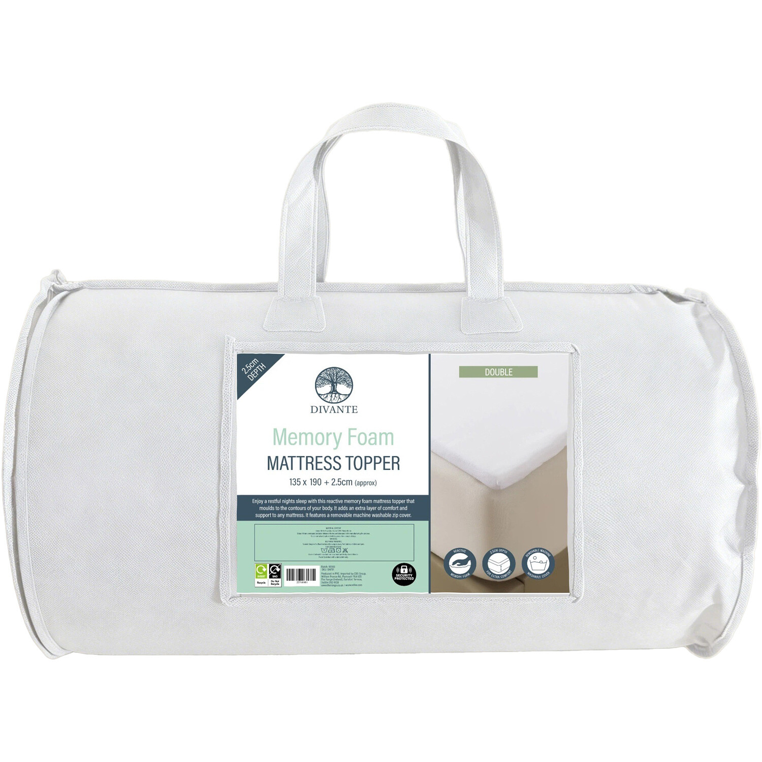 Divante Reactive Memory Foam Mattress Topper - White / King