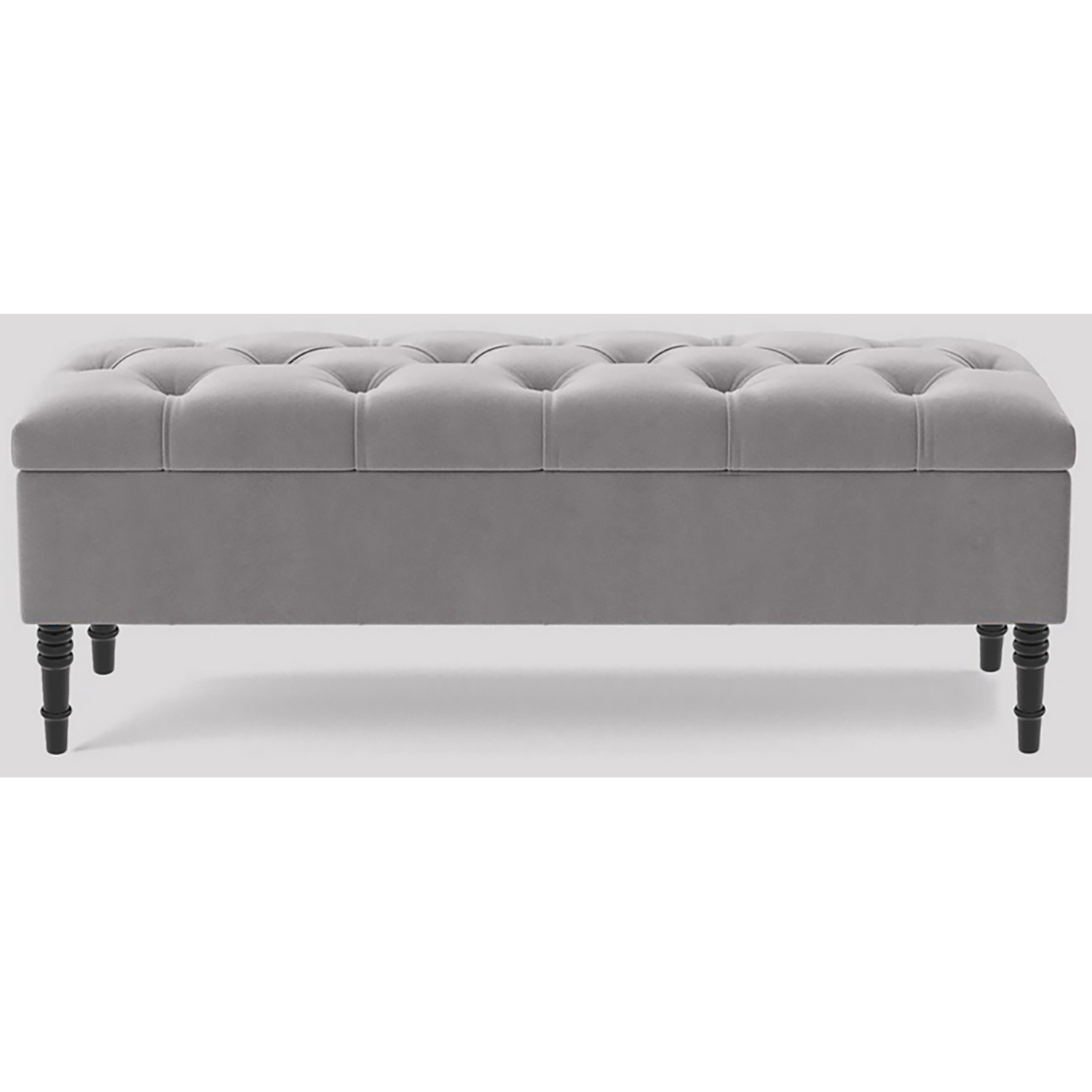 R&M Furnishers 150Cm Chesterfield Ottoman Storage Bench, Steel Grey Tufted Upholstered Velvet Ottoman Footstool - Silver Plush Velvet