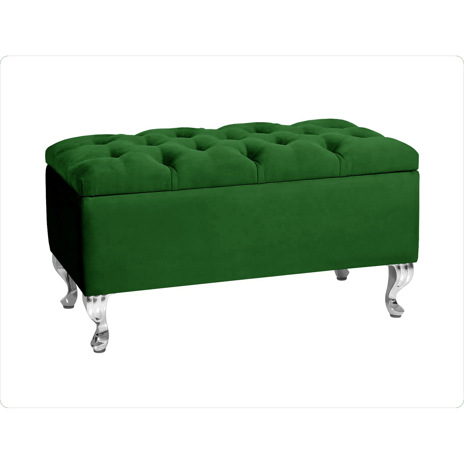R&M Furnishers 180Cm Chesterfield Ottoman Storage Bench, Teal Tufted Upholstered Velvet Ottoman Footstool - Forest Green Plush Velvet