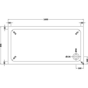 White Rectangular Stone Anti-Slip Shower Tray with Corner Waste - BETASP1680
