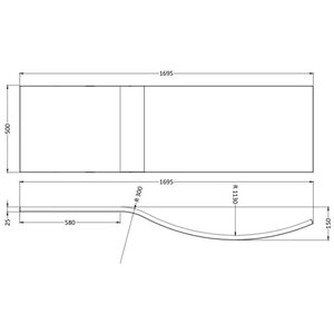 P Shaped Shower Bath Side Panel 1700mm