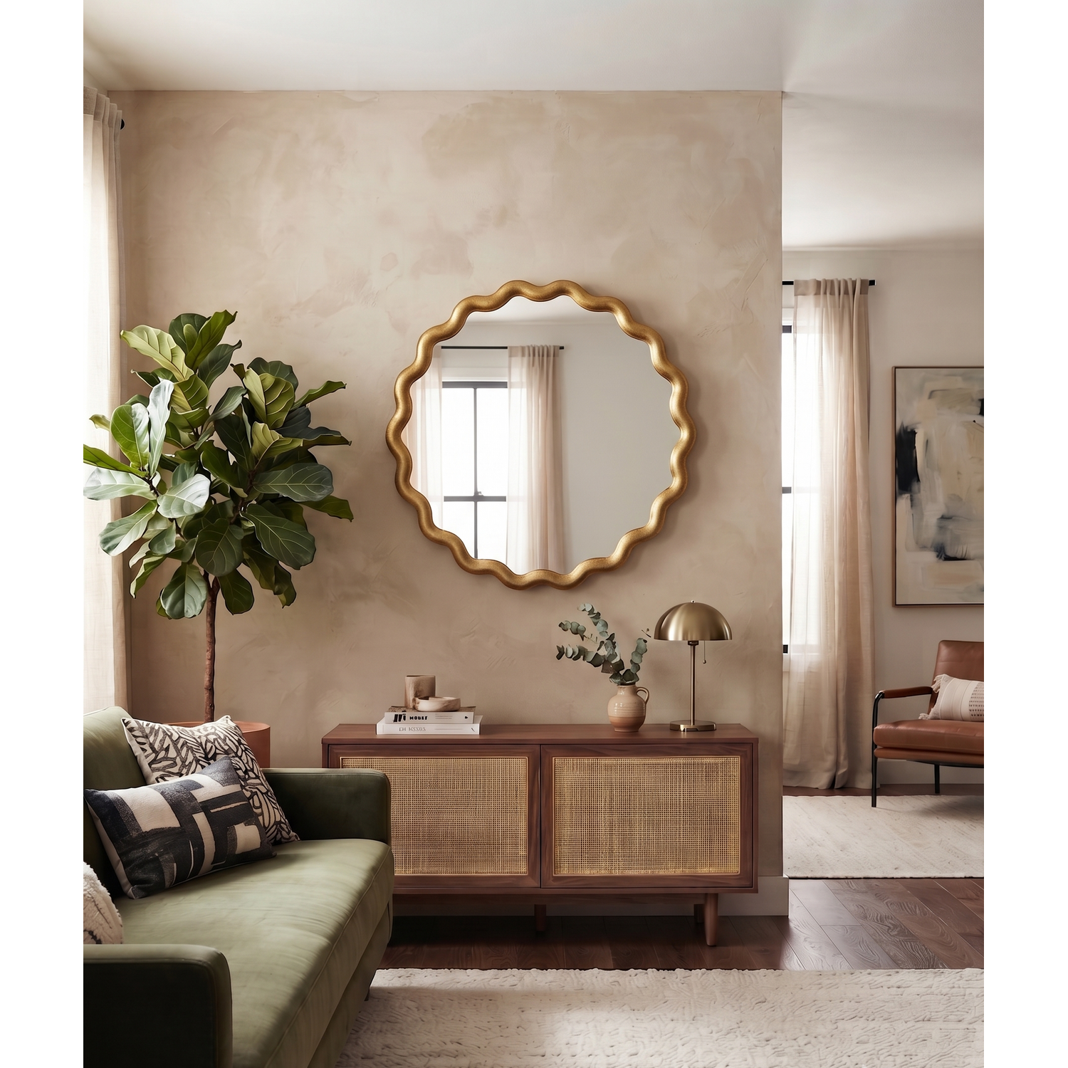 Deenz Round Wave Edge Gold Wall Mirror 49.5Cm - Golden