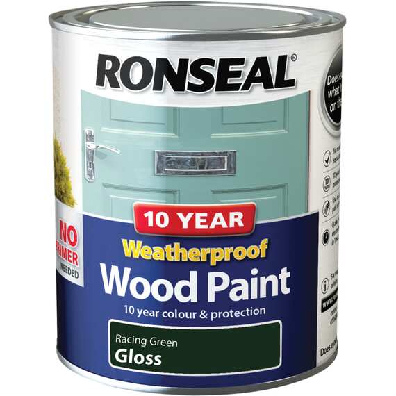 Ronseal 10-year Weatherproof 2-in-1 Racing Green Gloss Exterior Wood Paint 750ml