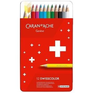 Caran d'Ache Swisscolor Aquarelle 12 Water-Resistant Colour Pencils - Metal Tin Set