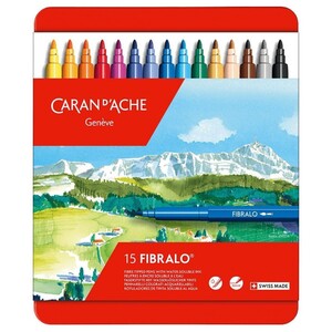 Caran d'Ache Fibralo 15 Water-Soluble Fibre Tip Colour Pens - Metal Tin
