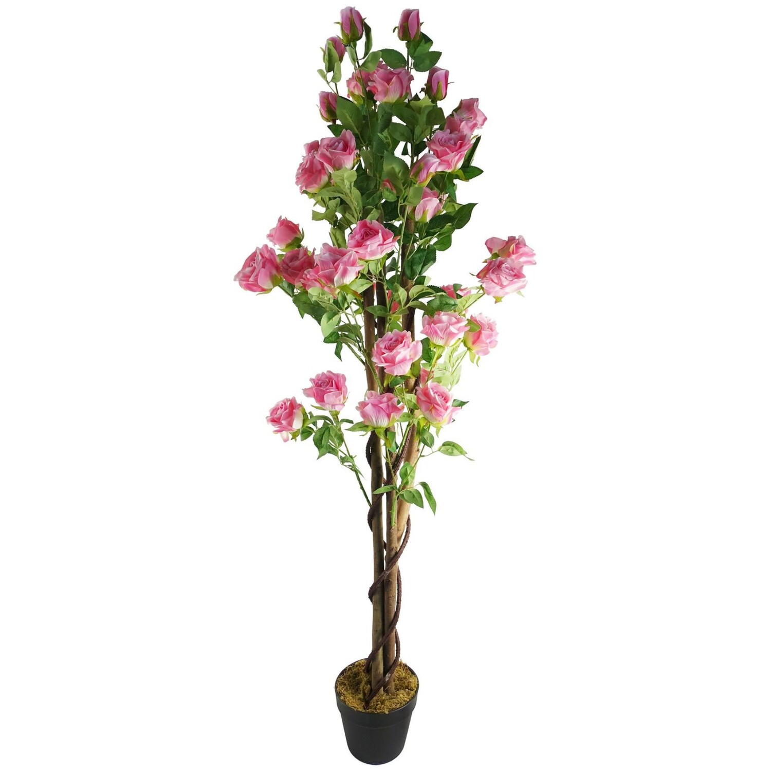 150cm Artificial Tree with Pink Silk Roses and Natural Wooden Trunk - Pink