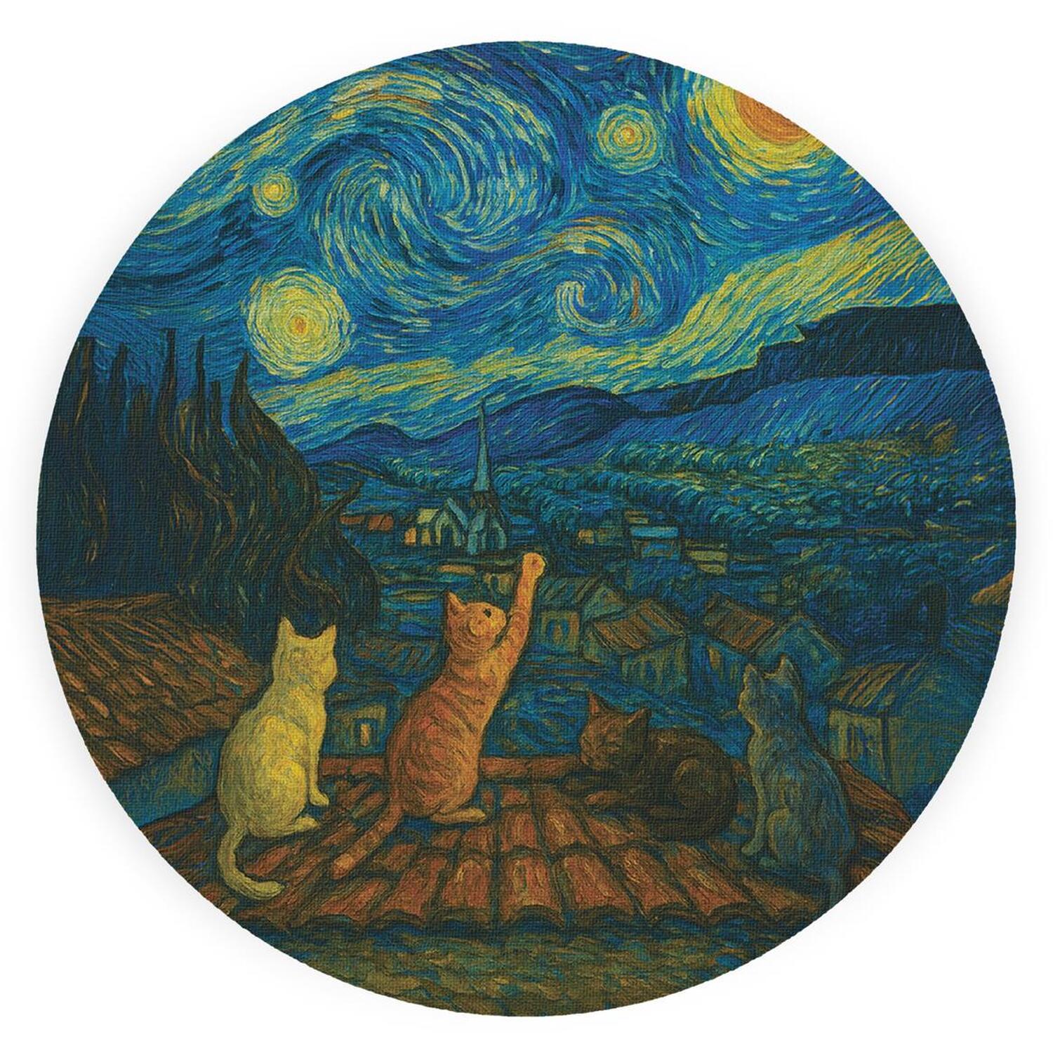 Image of Van Gogh Starry Night Cats Textured&hellip;