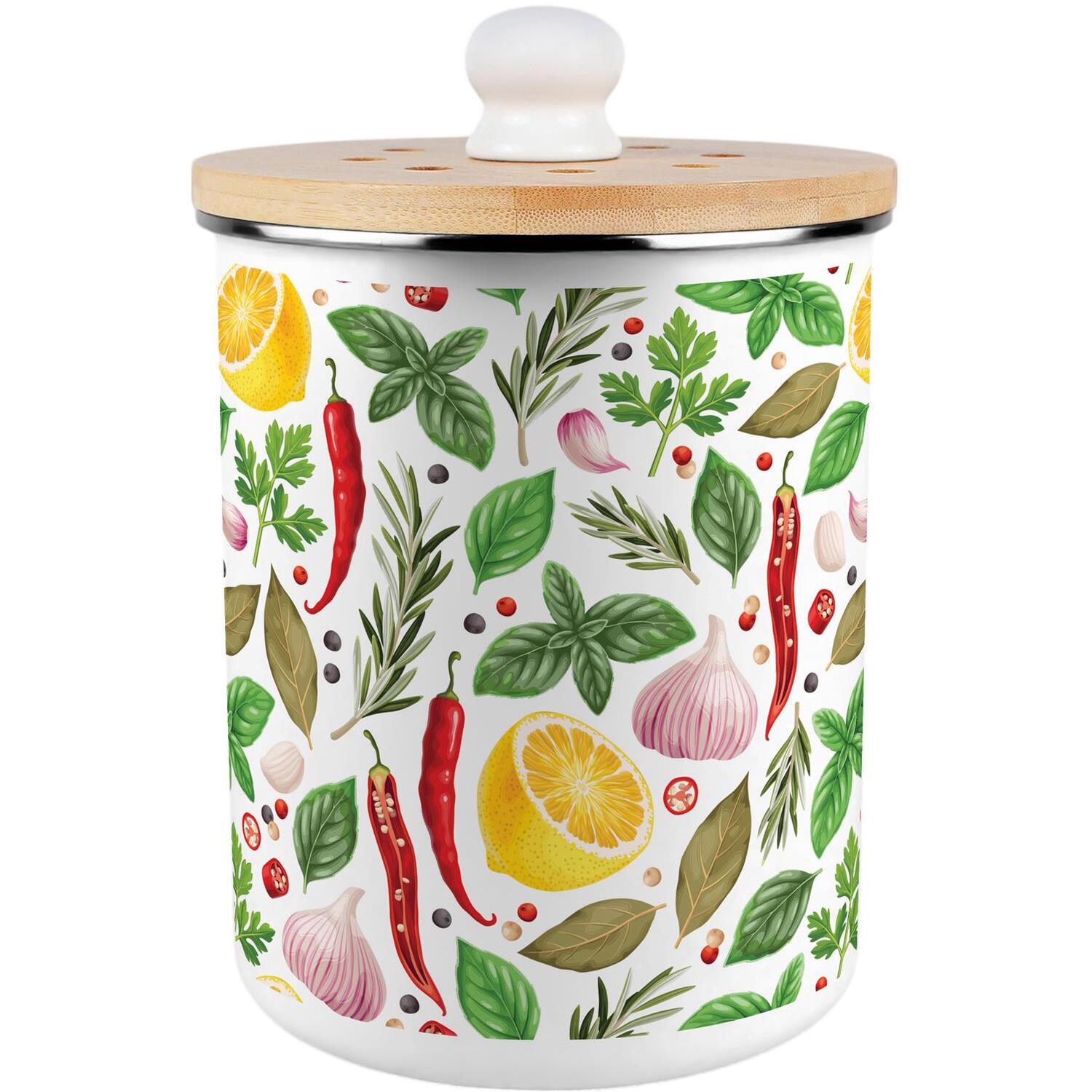 Purely Home Vibrant Herbs Food Waste Caddy - Metal 2L Decorative Kitchen Compost Bin - Green