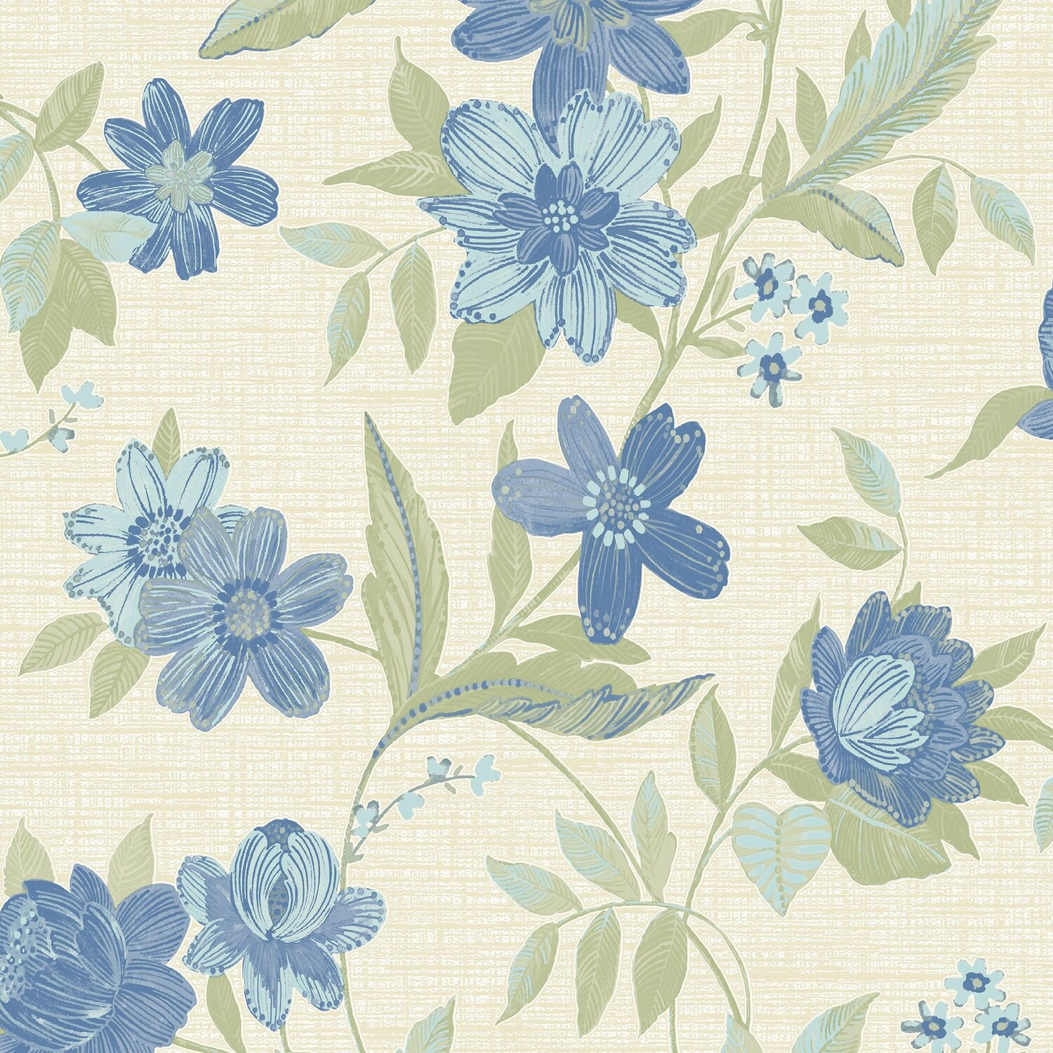 Blue Katsu Trail Wallpaper Grandeco Floral Paste The Wall Textured Blown Vinyl - Image 3