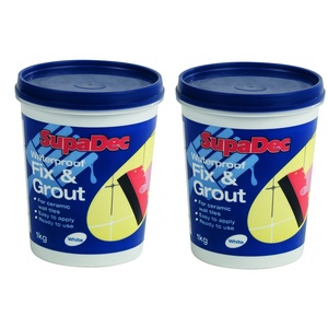 2x White Fix & Grout Adhesive Tub Waterproof Tile Adhesive Grout Ready To Use 1kg
