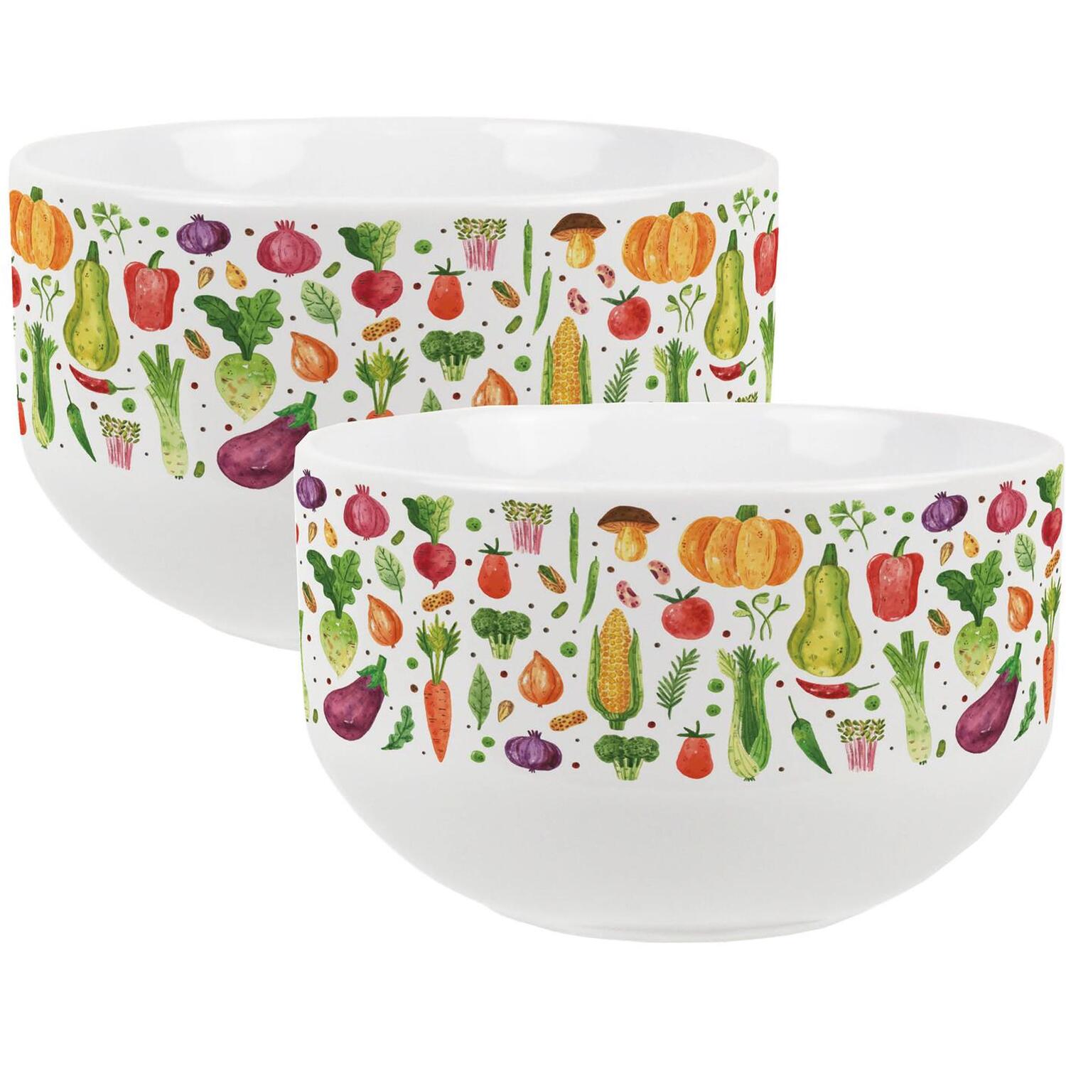 Image of Watercolour Vegetables Ceramic Bowl - Green&hellip;