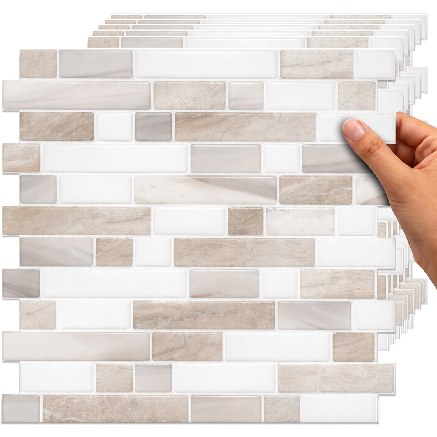 TradeDownCo Peel & Stick Wall Tiles - Thicker Self-Adhesive Premium Tile Stickers for Kitchen, Bathrooms, Laundry Rooms and More, 12"x12"/30x30cm (White & Beige, 10 Sheets) - Image 2
