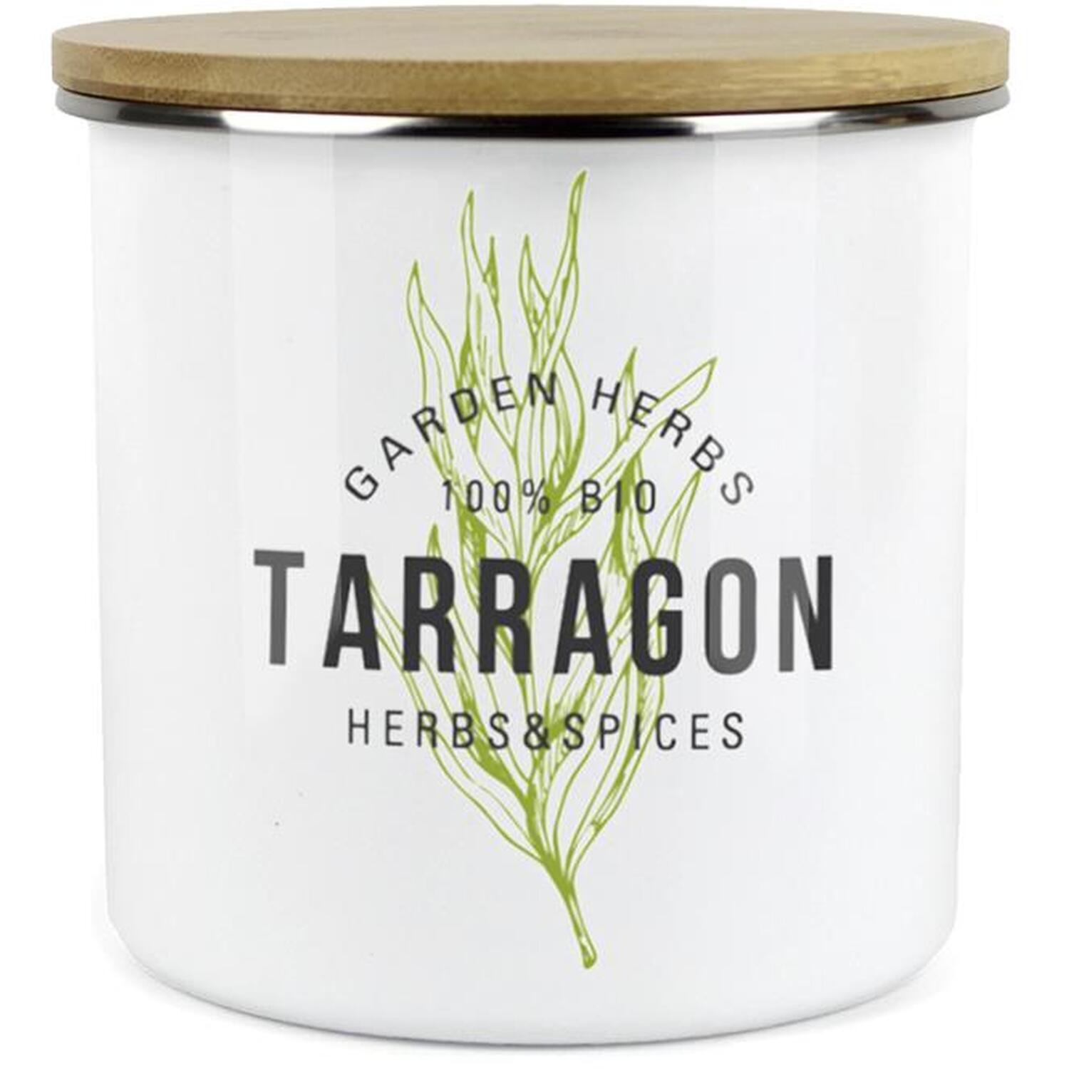 B&Q - Tarragon Herb JarMini Storage CanisterCooking Green Herbs Metal Enamel Food Storage Container - Image 2