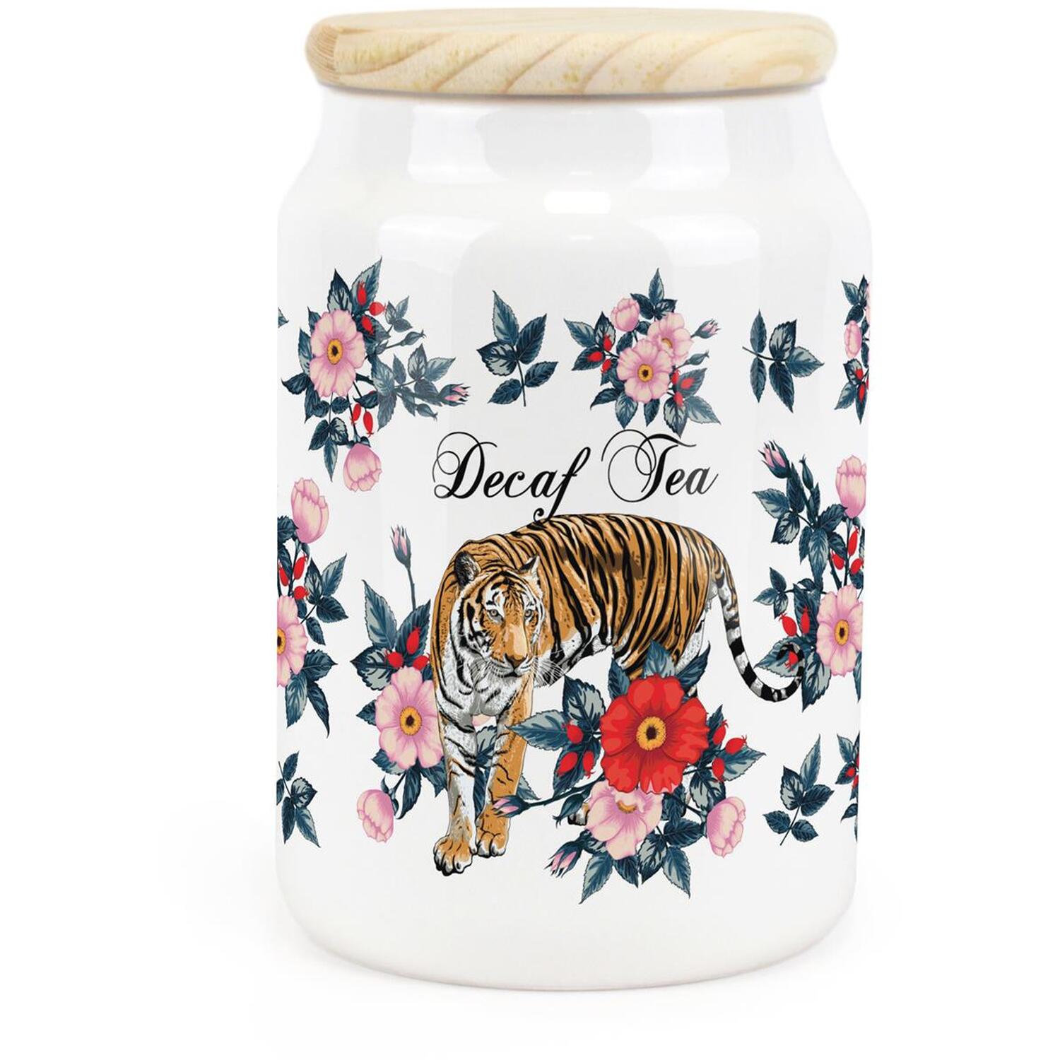 Ceramic Tapered Floral Tiger Canister - Decaf Tea Storage Container Gift - Image 2