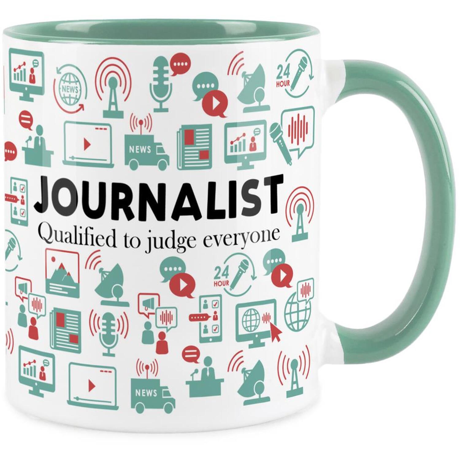 Purely Home Novelty Journalist Turquoise Mug - Coffee/Tea Ceramic Cup Gift - Turquoise