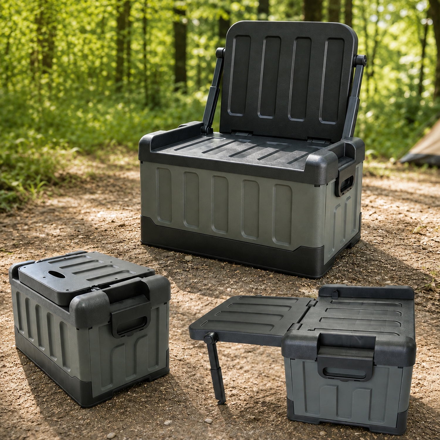 Gr8 Garden 55L Foldable Camping Storage Box Chair Table Car Boot Organiser Outdoor 3 In 1 - Black - Image 4
